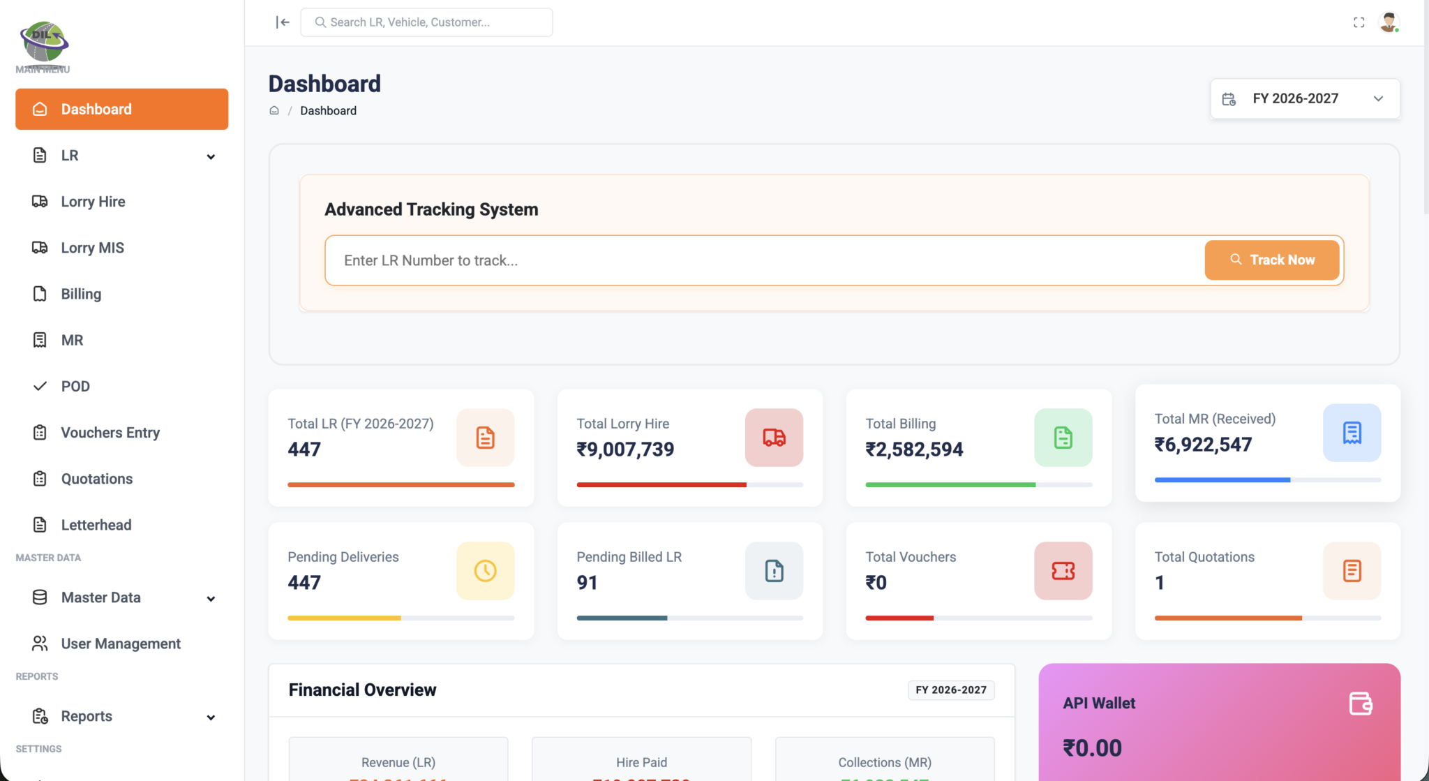 End-to-End Logistics Management Platform Dashboard